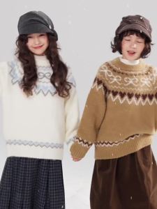 MUCMUKN | Scandinavian Style Fair Isle Pattern Wool Blend Girls Sweater