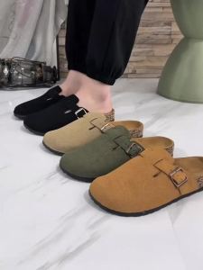 Mens Suede Clogs Cork Footbed Clogs for Women Soft Leather Adjustable Buckle Slip-on Potato Shoes Sandals Beach Indoor Slippers