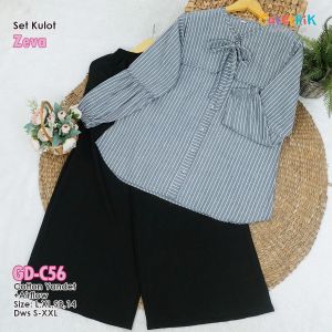 NEW ARRIVAL 2025 CUTETRIK SETELAN KULOT ANAK DAN REMAJA ZEVA SET KULOT PAKAIAN PEREMPUAN SIMPEL CASUAL CANTIK ZEVA GD C56 WARNA TUNIK ABU KULOT HITAM MORIF GARIS STRIPE SALUR