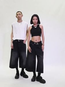 Denim Fashion: Men's Over Knee Jeans & Women's Cropped Denim Shorts