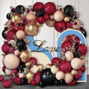 105Pcs Burgundy Black Engagement Party Balloon Garland Set Skin Color Gold Latex Balloons Birthday Party Bridal Shower Romantic Atmosphere Decoration