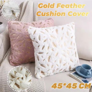 Gilded Plush Soft Fur Cushion Cover Gold Feather Square Plush Throw Pillow Case Luxury Sofa Waist Pillowcase Living Room Decoration
