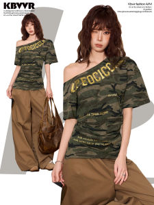 KBVVR | Camouflage Print Off-shoulder Stylish Slim Fitted Short Tee