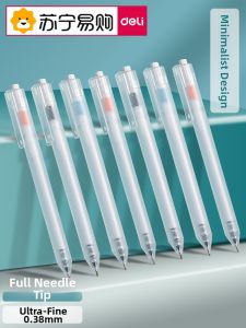 deli | Deli Simple Design 0.38mm Needle Tube Neutral Pen Black Ink Note Taking Pen for Students High Aesthetic Value Click Type Pen