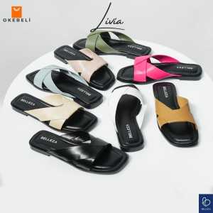 Sandal Wanita Teplek Selop Murah Viral Sendal Slop Cewek Flat Slip On Tidak Licin Anti Slide Karet Jelly Kasual - BELLEZA LIVIA
