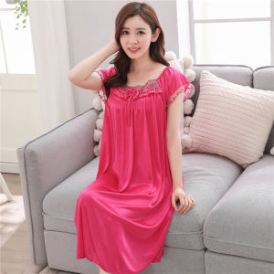 ผ้าไหม ผ้าน้ําแข็ง หลวม ฤดูร้อน นอน เดรส แขนสั้นบาง เซ็กซี่ ชุดราตรีสตรี พลัสไซส์ ผู้หญิง สวมใส่ในบ้าน ใส่สบาย ชุดนอน