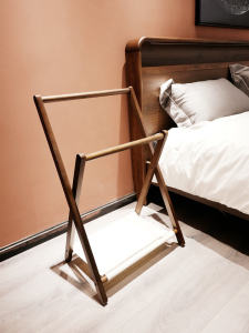 Bedside Real Wood Clothes Hat Rack Floor Standing Foldable Adult Modern Minimalist Style No Assembly Required Nighttime Sleep Storage