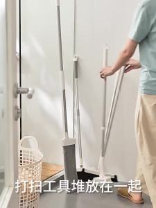 【Agate Design】Broom Holder with Hooks Mop Self-Adhesive Rack Organizer Wall Mount Free Punching Clamped Storage Kitchen Bathroom