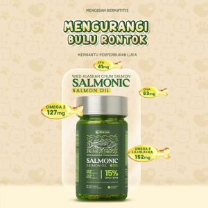 Olive Care Minyak Ikan Kucing SALMONIC Murni dan Alami Non-GMO Tinggi Omega 3 EPA DHA dan Omega 6 Fish Oil untuk Pertumbuhan Bulu Kekebalan Tubuh Bulu Rontok Fungsi Otak Kesehatan Jantung Sendi Mata dan Ginjal Dermatitis Anti Inflamasi Pencernaan