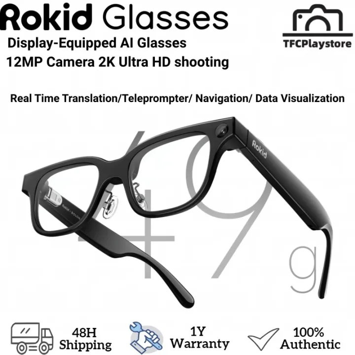 Rokid Glasses Full Function AI&AR Glasses Sleek Glasses with Display and Camera 12MP High Definition Camera Built-in AI Assistant Real-time Translation
