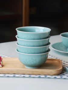 Bát Đựng Cơm Bằng Gốm Sứ Màu Xanh Lam 5 Inch Dùng Trong Nhà Có Chân Cao Hình Hoa Sen Đặc Biệt Đẹp Mắt Kiểu Trung Quốc Bát Đựng Cơm Đơn Lẻ