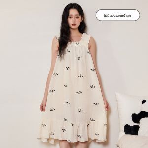 ชุดนอนผู้หญิงผ้าฝ้ายลายหมีแพนด้าฤดูร้อน ชุดนอนผู้หญิงแขนกุด ชุดนอนผ้าฝ้ายแท้ ชุดนอนผ้าฝ้ายผสม ชุดนอนผ้าฝ้ายผสม