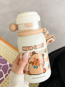 แก้วน้ำรักษาความร้อนแบบพกพาสำหรับผู้หญิง ดีไซน์น่ารัก พร้อมฝาปิดและสตั๊ด แก้วน้ำสแตนเลส 316L ทรงสุดเก๋