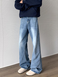 กางเกงยีนส์ขายาวทรงตรงหลวมๆ สีน้ำเงินสไตล์อเมริกันสำหรับผู้ชายและผู้หญิง แบรนด์ดัง แฟชั่นสตรีท กางเกงขายาวลำลอง ฤดูใบไม้ร่วง