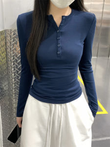 เสื้อยืดคอกลมแขนยาวทรงสลิมฟิตสำหรับผู้หญิง แฟชั่นฤดูใบไม้ร่วง/ฤดูหนาว เสื้อชั้นในลำลอง คอกลม ทรงสลิมฟิต เสื้อยืดคอกลม