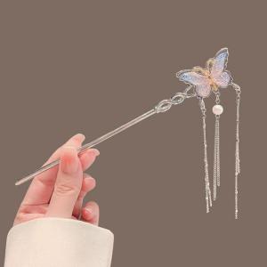 National Style Butterfly Pearl Tassel Hairpin Female Elegant Back Head Updo Pin Fancy Han Dynasty Hair Clasp Hair Accessories