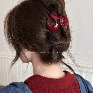 Ankela Red Medium Hair Claw Clip Womens High-End Sensation Hair Accessories Shark Tail Clip Half-Up Hair Styling Fashionable