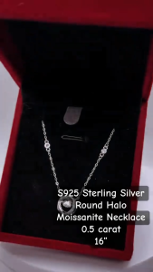 Certified Moissanite Jewelry 925 Sterling Silver Round Halo Necklace 0.5 CT 16" Chain Length