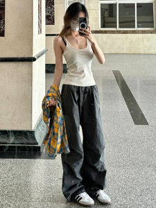 Quần Dài Nam Nữ Dáng Rộng Phong Cách Mỹ Cổ Điển Có Dây Rút Xếp Ly Quần Dài Thường Ngày Cạp Cao Mùa Hè 2024