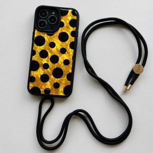Classic Black Frame Silicone Phone Case with Natural Mother-of-Pearl Polka Dot Pattern Full Cover Protection for  Mobile Phones