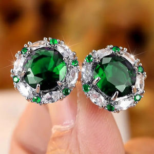 Huitan 2023 Hợp Thời Trang Đính Đá Cubic Zirconia Bông Tai Nữ Trắng/Xanh Dương/Xanh Lá/Đỏ/Tím Hình Học Xỏ Lỗ Tai Trang Sức Thời Trang