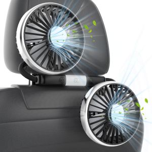 Car Fan for Backseat Kids 2025 Upgraded Dual-Head Car Seat Fans with LED Lights 3-Speed and 360° Rotatable USB Powered for SUV Truck Vehicles