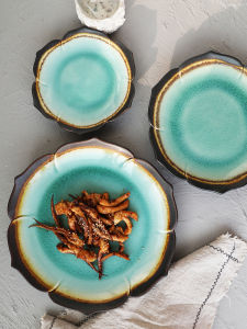 Retro Lotus Ceramic Plate Creative Irregular Western Dining Dish Home Use Steak Plate Ceramic Tableware Adult Dinnerware