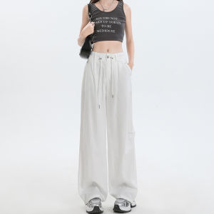 กางเกงทำงานผู้หญิงสีดำแห้งเร็ว กางเกงขายาวทรงตรงเอวสูง ผ้าไหมน้ำแข็ง กางเกงขายาวลำลองฤดูร้อน สไตล์อเมริกัน กางเกงขายาวทรงหลวม