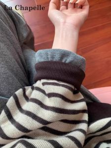 La Chapelle | Retro Stripe Hoodless Thickened Loose Fit Casual Womens Sweater