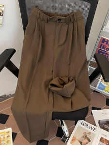 Summer Thin Elastic Waist Pants Mens Vintage Retro Brown Suit Pants Trendy Draping Effect Casual Pants