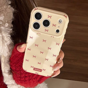 Potdemiel | Korean Full Screen Bowknot Pattern Phone Case For iPhone 17 16 15 14 13 12 Pro Max Candy Colors Shockproof Protective Soft Cover
