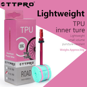 TTPRO Ultralight Bike Inner Tube 30g TPU Aluminum Alloy 700X23/25/28/32c Road Bicycle Tires French Valve in Blue Sizes 45/65/85m
