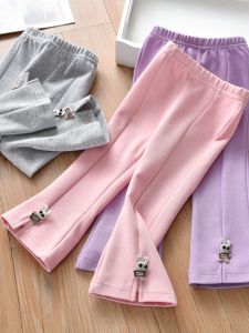 Girls Cotton Spring Autumn Bell Bottom Pants Childrens Long Underwear Trousers Korean Style mid Waist Elastic Belt