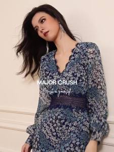 Lace French Vintage Style Fitting Summer Blue Dress