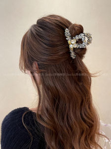 Pearl Zircon Rough Tweed Hair Claw Womens French Lazy Style Hairdo Shark Clamp Autumn Winter Back of Head Hair Clip