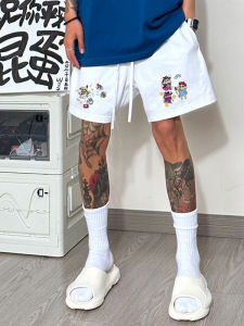 Quần Short Thể Thao Bóng Rổ Mùa Hè Rộng Rãi Màu Trắng Phong Cách Mỹ Thường Ngày Cho Nam in Họa Tiết Hoạt Hình Nhật Bản Quần Năm Điểm