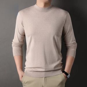 ROMON | Romon Mens Knitted Sweater Slim Fit Thickened Warm Pure Black High Collar Base Layer Winter Business Casual Long Sleeve Top