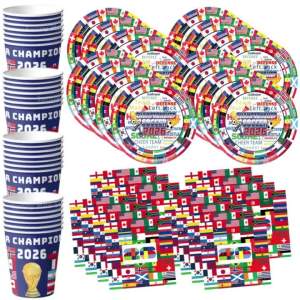 Hasbro | 2026 Soccer Game International World Flag Themed Disposable Tableware Set for Boys Football Birthday Party Supplies Sports Gift