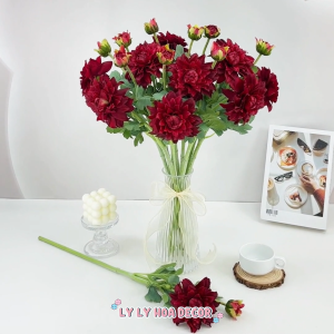 Hoa Thược Dược Ướt 1 Bông 1 Nụ Bó Hoa Cắm Giỏ Trang Trí Tiệc. Hoa Lụa Decor
