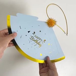 Topi Ulang Tahun Merah Muda Emas Hitam Kertas Selamat untuk Dekorasi Pesta Ulang Tahun Anak-Anak