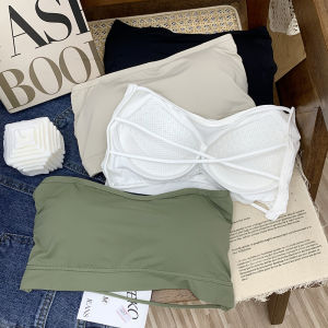 ไนลอนผ้าไหมน้ําแข็ง Bralette สําหรับผู้หญิงถ้วยคงที่ Backless Strapless Bandeau ชุดชั้นในฤดูร้อนพร้อมถ้วยในตัวสําหรับหญิงสาว