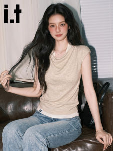 FINGERCROXX | Hanging Neck Flutter Sleeve Icy Silk Knit Sleeveless T-shirt