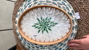 Khay Mẹt Mây Đan Tre Khảm Trai ECOHUB Đĩa Hình Bầu Dục Khay Đựng Đồ Ăn Hoa Quả Khay Trà Khay Đựng Cốc