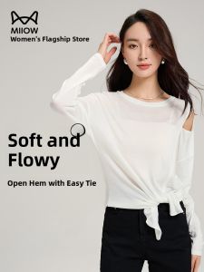 miiow | Two-Way Wear Lyocell T-Shirt Womens Summer New Loose Long Top Breathable Cool Feeling Base Shirt Casual Style Round Neck Short Sleeve