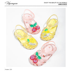 Princess Style Jelly Sandals for Girls Water Play Beach Shoes Soft Bottom Anti-Slip Cherry Design Baby Footwear Ages 1-6