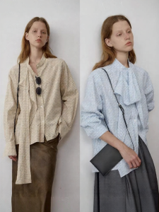 POPCHRIO | Áo Sơ Mi Cotton Họa Tiết Carô Vintage Elegance Pháp