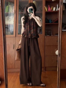 DANTING | Oriental Print Two-Piece Set Top & Wide Leg Pants Women