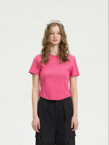 Summer New Arrival Solid Color Ladies Round Neck Short Sleeve T-shirt