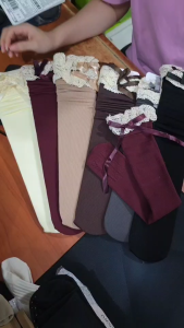 2487 Kaos Kaki Wanita Tinggi Selutut Atas Betis Polos Renda Pita - Long Socks JK Style Lolita Boots - Ribbon Autumn Women High Socks Vintage