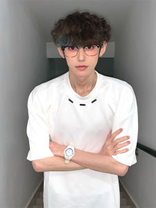 Heavyweight White Short Sleeve Mens T-shirt Metal Design Cleanfit Five-Quarter Sleeve Summer Fashion Casual Cotton Tee